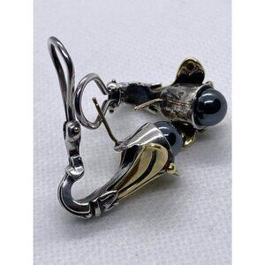 Lagos Caviar Large Arcadian 14K Gold Sterling Silver Hematite Pierced Earrings